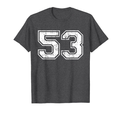 Number 53 Varsity Distressed T-Shirt - Fun Novelty Design for Adults - T-Shirt, Sweatshirt, Hoodie