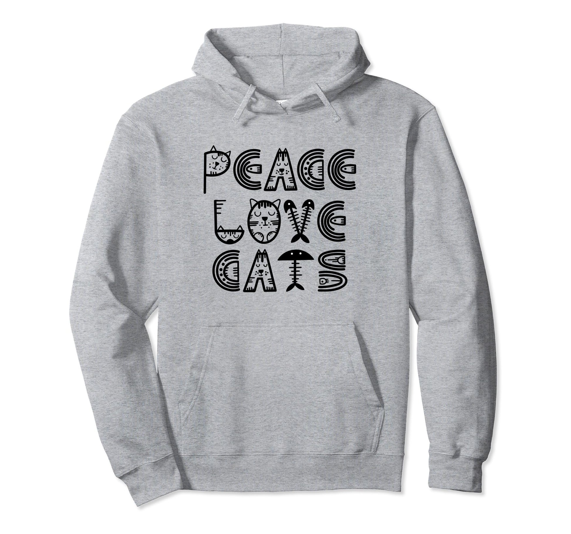 Funny Cat Lettering Peace Love Cats Hoodie - Custom Art Print Unisex - T-Shirt, Sweatshirt, Hoodie