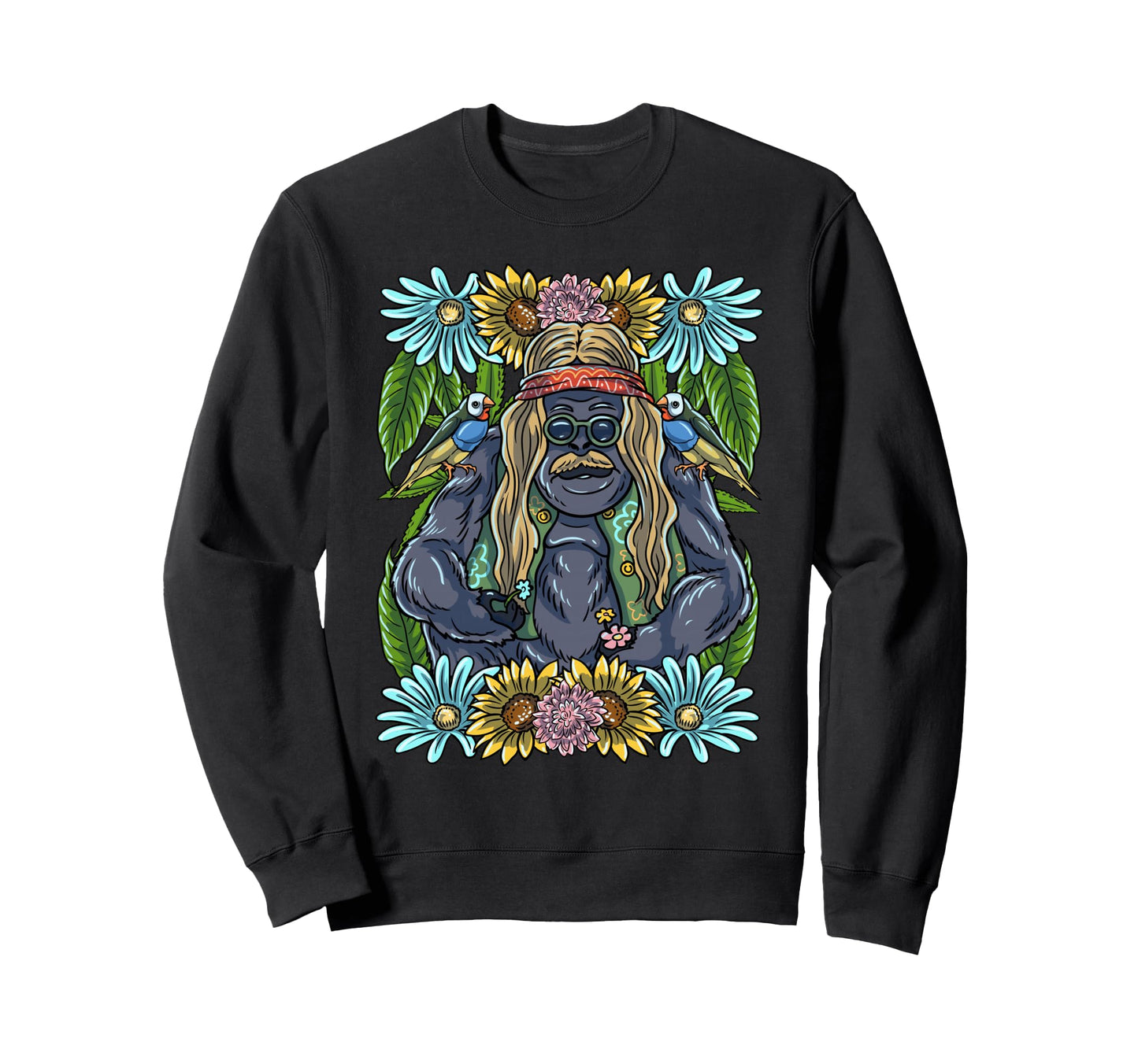 Hippie Gorilla 60S 70S Flower Sweatshirt - Casual Everyday Wear Men Women - T-Shirt, Sweatshirt, Hoodie