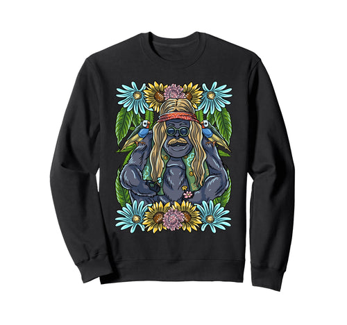 Hippie Gorilla 60S 70S Flower Sweatshirt - Casual Everyday Wear Men Women - T-Shirt, Sweatshirt, Hoodie