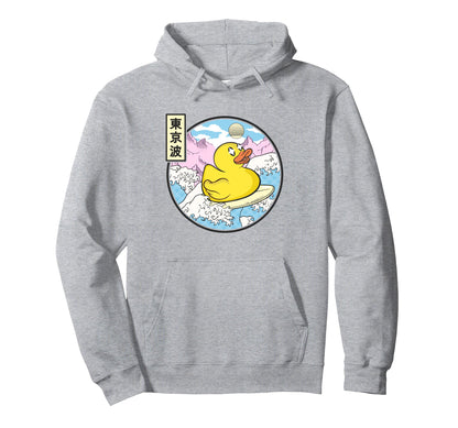 Surfing Rubber Duck Japanese Waves Hoodie - Aesthetic Graphic Men Women - T-Shirt, Sweatshirt, Hoodie