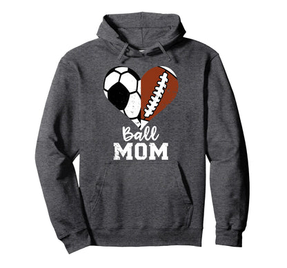 Ball Mom Heart Funny Football Soccer Mom Hoodie - Graphic Print Men Women - T-Shirt, Sweatshirt, Hoodie