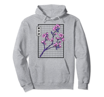 Cherry Blossom Grid Vaporwave Aesthetic Hoodie - Graphic Print Unisex - T-Shirt, Sweatshirt, Hoodie