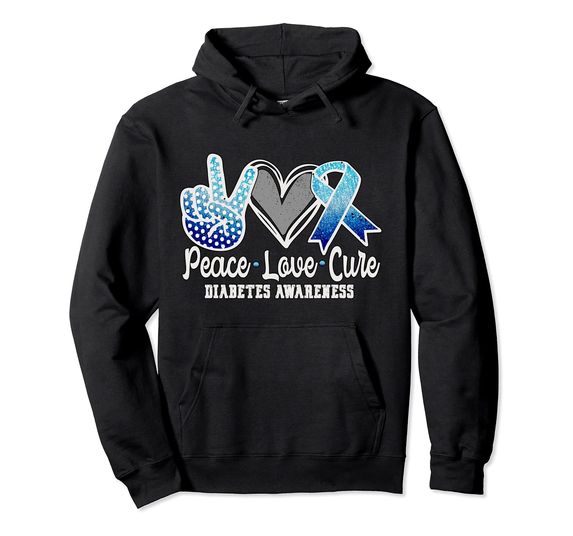 Peace Love Cure Diabetes Awareness Hoodie - Streetwear Style Unisex - T-Shirt, Sweatshirt, Hoodie
