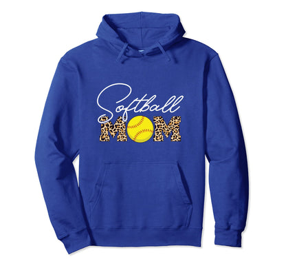 Softball Mom Leopard Royal Blue Hoodie - Novelty Apparel Unisex - T-Shirt, Sweatshirt, Hoodie