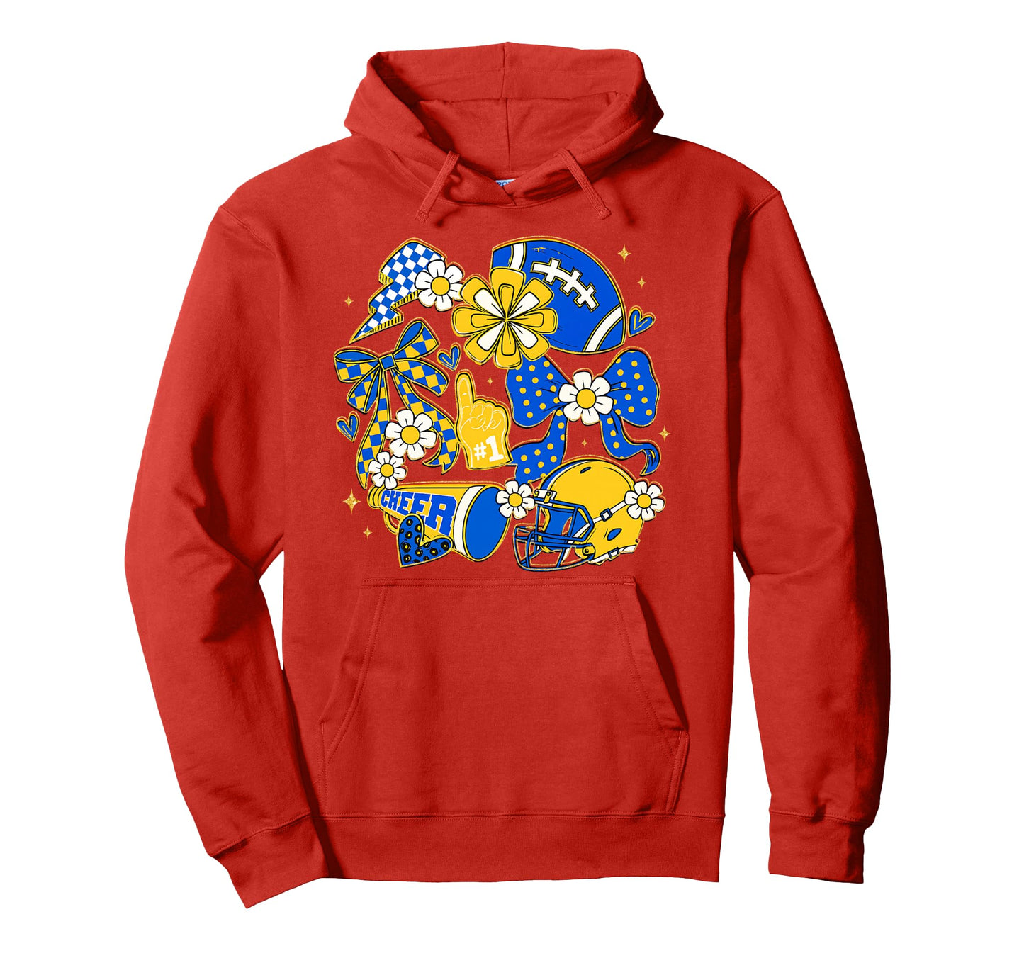Blue Gold Cheer Football Game Day Hoodie - Casual Everyday Wear for Adults - T-Shirt, Sweatshirt, Hoodie