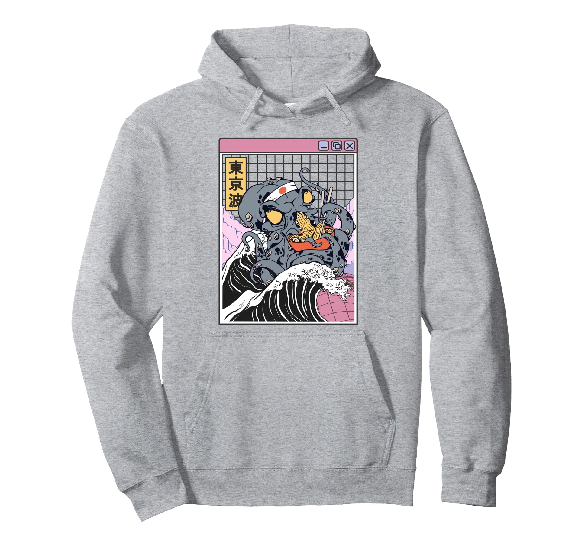 Kraken Eating Ramen Kanagawa Wave Octopus Hoodie - Minimalist Print Unisex - T-Shirt, Sweatshirt, Hoodie