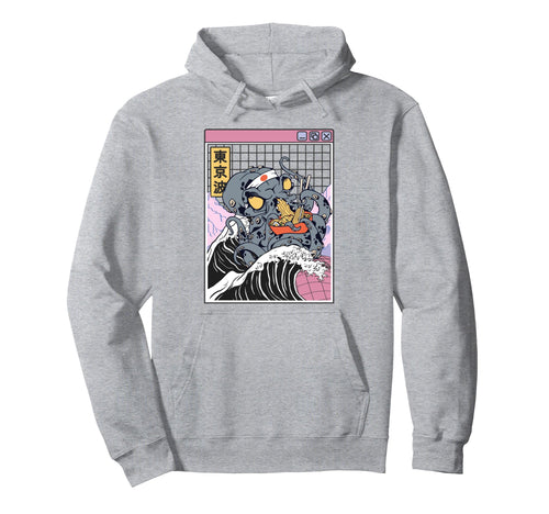Kraken Eating Ramen Kanagawa Wave Octopus Hoodie - Minimalist Print Unisex - T-Shirt, Sweatshirt, Hoodie