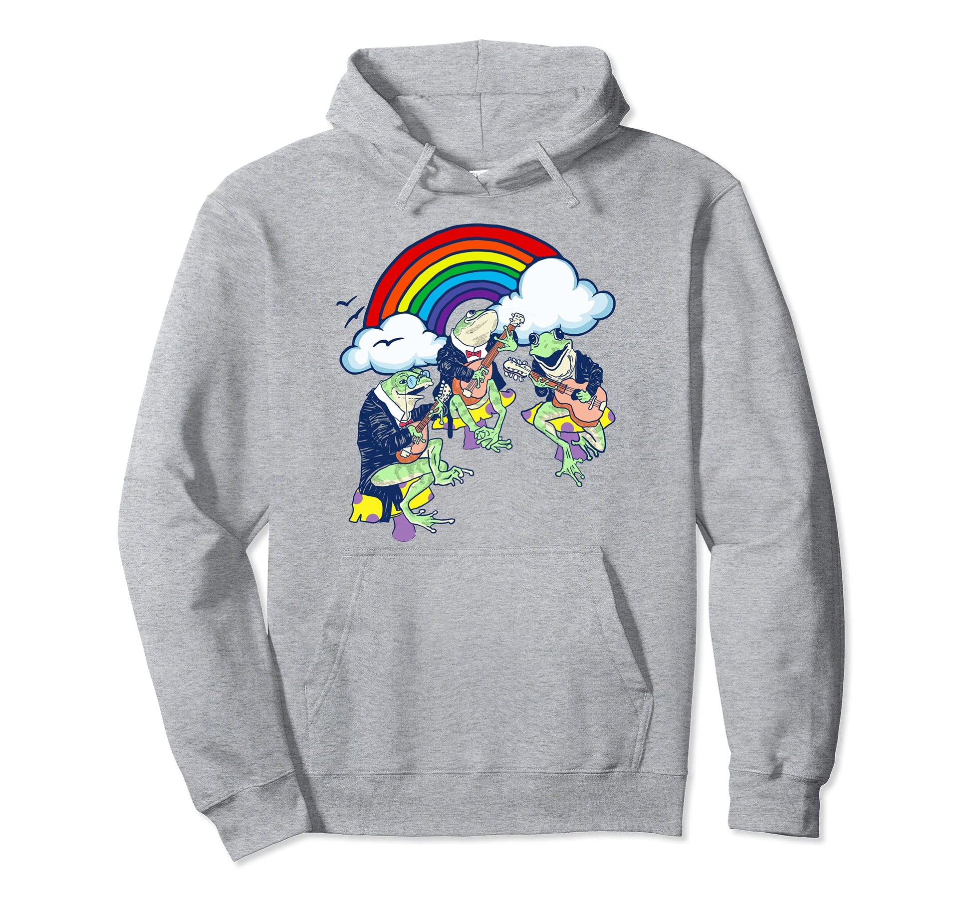 Funny Frogs Guitar Banjo Rainbow Hoodie - Fun Novelty Design for Adults - T-Shirt, Sweatshirt, Hoodie