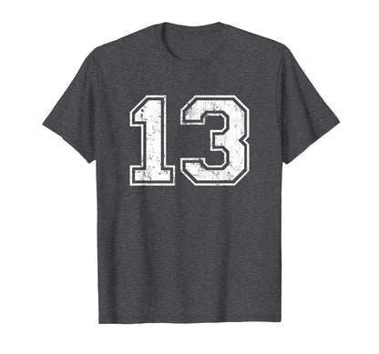 Number 13 Varsity Distressed Sports T-Shirt - Unique Graphic Men Women - T-Shirt, Sweatshirt, Hoodie