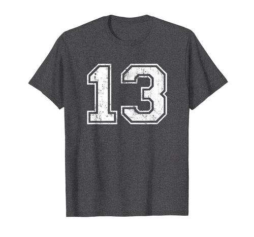Number 13 Varsity Distressed Sports T-Shirt - Unique Graphic Men Women - T-Shirt, Sweatshirt, Hoodie