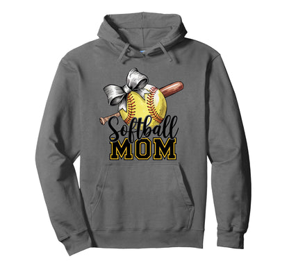 Softball Mama Coquette Bow Game Day Hoodie - Aesthetic Graphic for Adults - T-Shirt, Sweatshirt, Hoodie