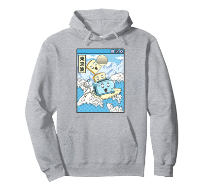 Surfing Toaster Happy Toast Japan Hoodie - Fun Novelty Design Men Women - T-Shirt, Sweatshirt, Hoodie