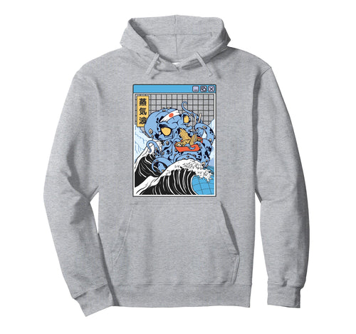 Kraken Eating Ramen Kanagawa Wave Octopus Hoodie - Graphic Print Unisex - T-Shirt, Sweatshirt, Hoodie