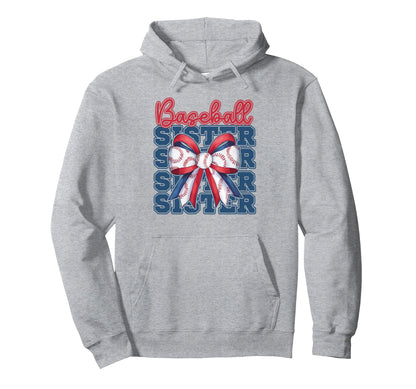 Baseball Sister Coquette Bow Sport Hoodie - Graphic Print for Adults - T-Shirt, Sweatshirt, Hoodie