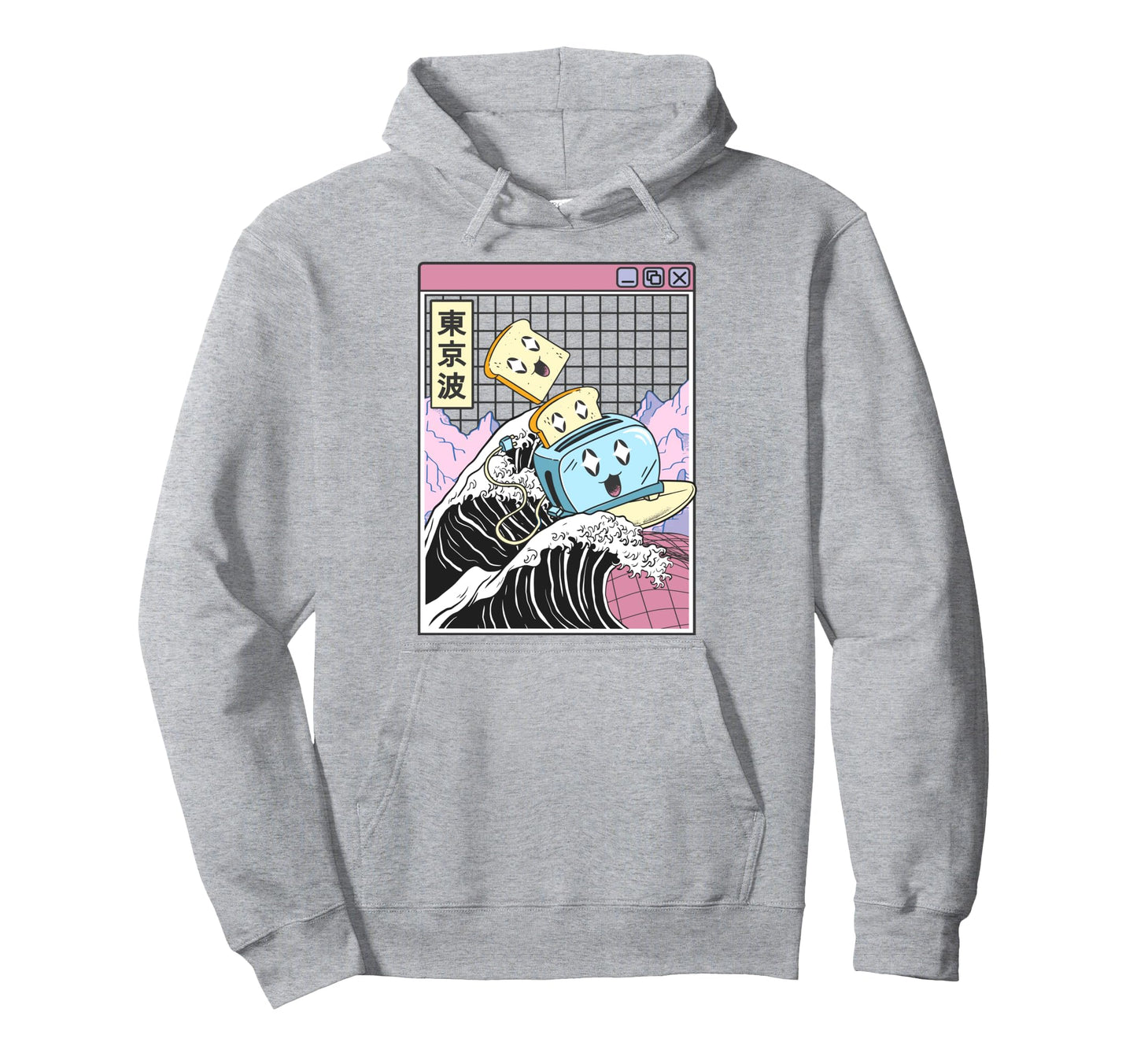 Happy Toaster Surfing Kanagawa Japan Hoodie - Aesthetic Graphic for Adults - T-Shirt, Sweatshirt, Hoodie