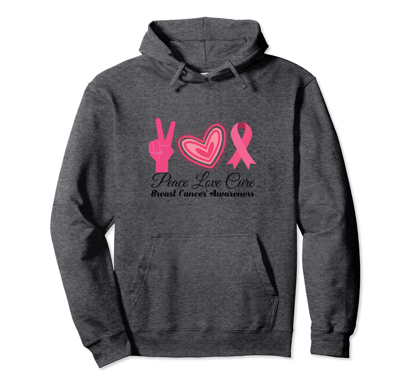 Peace Love Cure Breast Cancer Awareness Hoodie - Trendy Graphic Men Women - T-Shirt, Sweatshirt, Hoodie