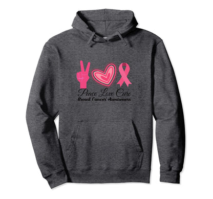 Peace Love Cure Breast Cancer Awareness Hoodie - Trendy Graphic Men Women - T-Shirt, Sweatshirt, Hoodie