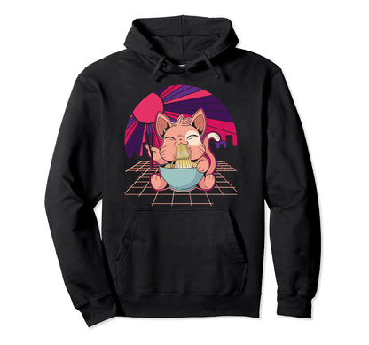 Kawaii Cat Ramen Lover Anime Japan Hoodie - Novelty Apparel for Adults - T-Shirt, Sweatshirt, Hoodie