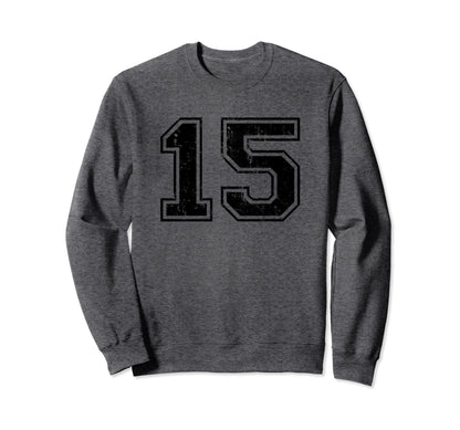 Number 15 Varsity Distressed Sweatshirt - Fun Novelty Design Men Women - T-Shirt, Sweatshirt, Hoodie