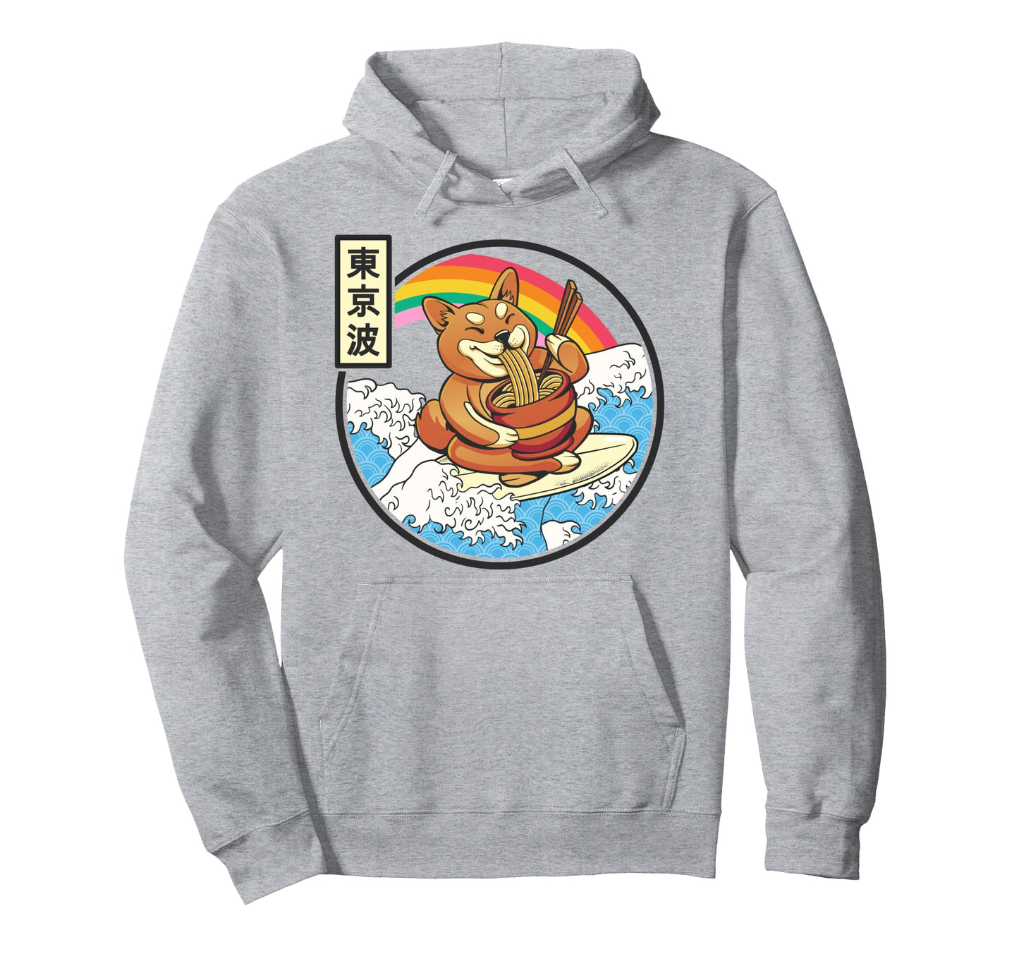 Surfing Shiba Inu Eating Ramen Japan Hoodie - Minimalist Print Men Women - T-Shirt, Sweatshirt, Hoodie