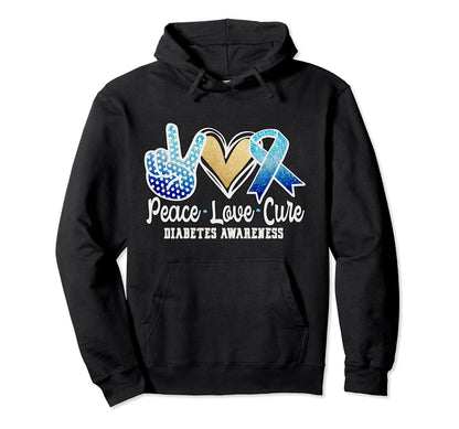 Peace Love Cure Diabetes Awareness Hoodie - Minimalist Print Unisex - T-Shirt, Sweatshirt, Hoodie