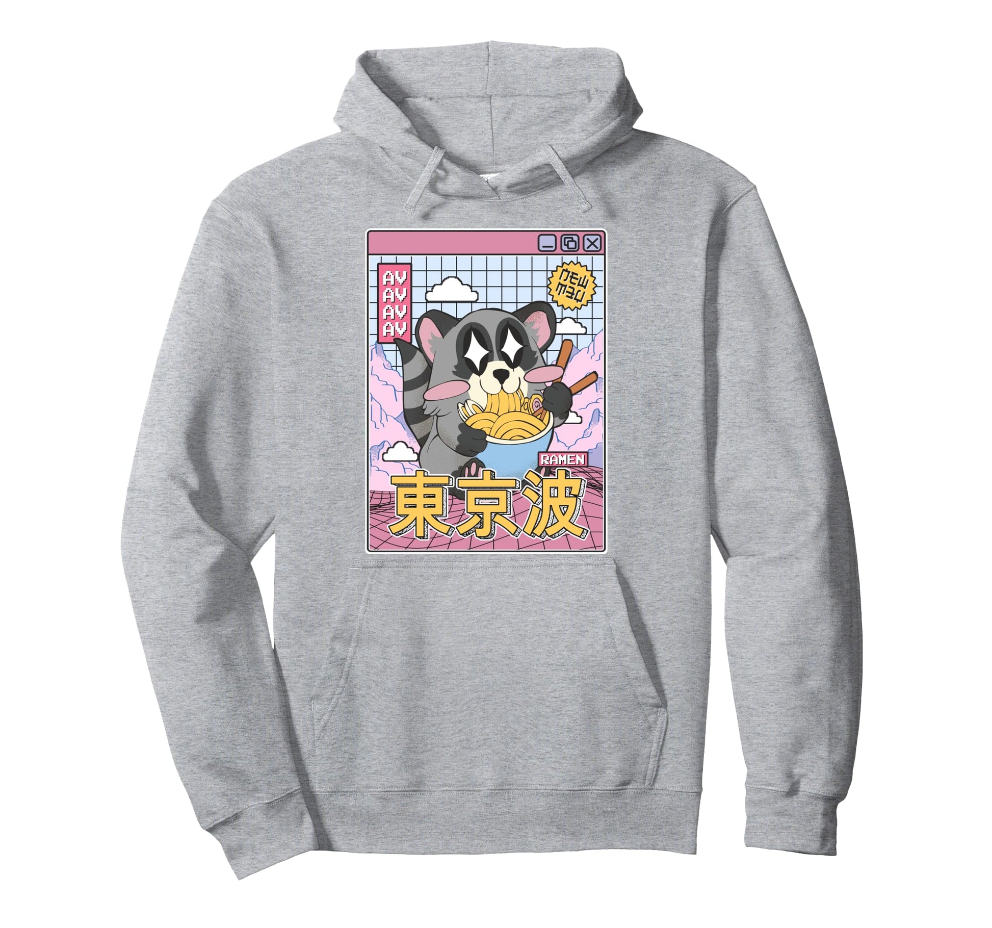 Raccoon Eating Ramen Kawaii Vaporwave Hoodie - Fun Novelty Design Unisex - T-Shirt, Sweatshirt, Hoodie