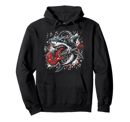 Shark Playing Guitar Rock Band Guitarist Hoodie - Novelty Apparel Unisex - T-Shirt, Sweatshirt, Hoodie