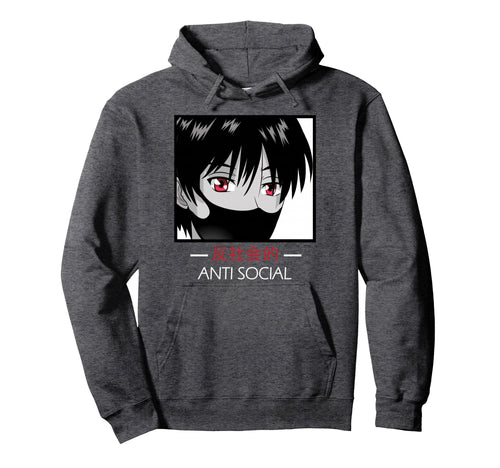 Anti Social Anime Aesthetic Vaporwave Hoodie - Fun Novelty Design Men Women - T-Shirt, Sweatshirt, Hoodie