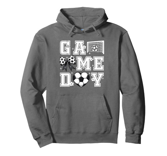 Soccer Game Day Coquette Bow Funny Soccer Hoodie - Custom Art Print Unisex - T-Shirt, Sweatshirt, Hoodie