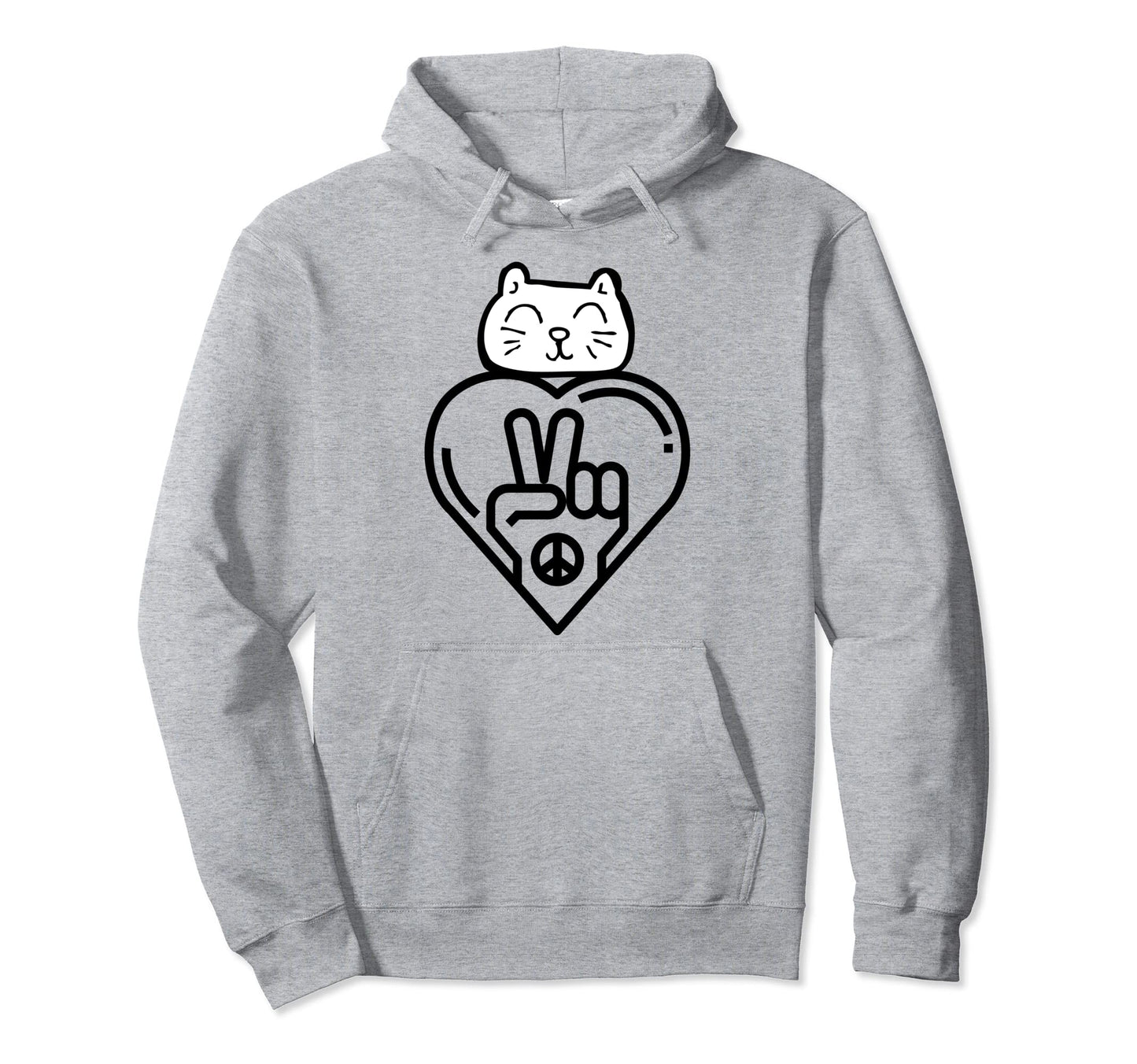 Cat Love And Peace Hoodie - Casual Everyday Wear Unisex - T-Shirt, Sweatshirt, Hoodie