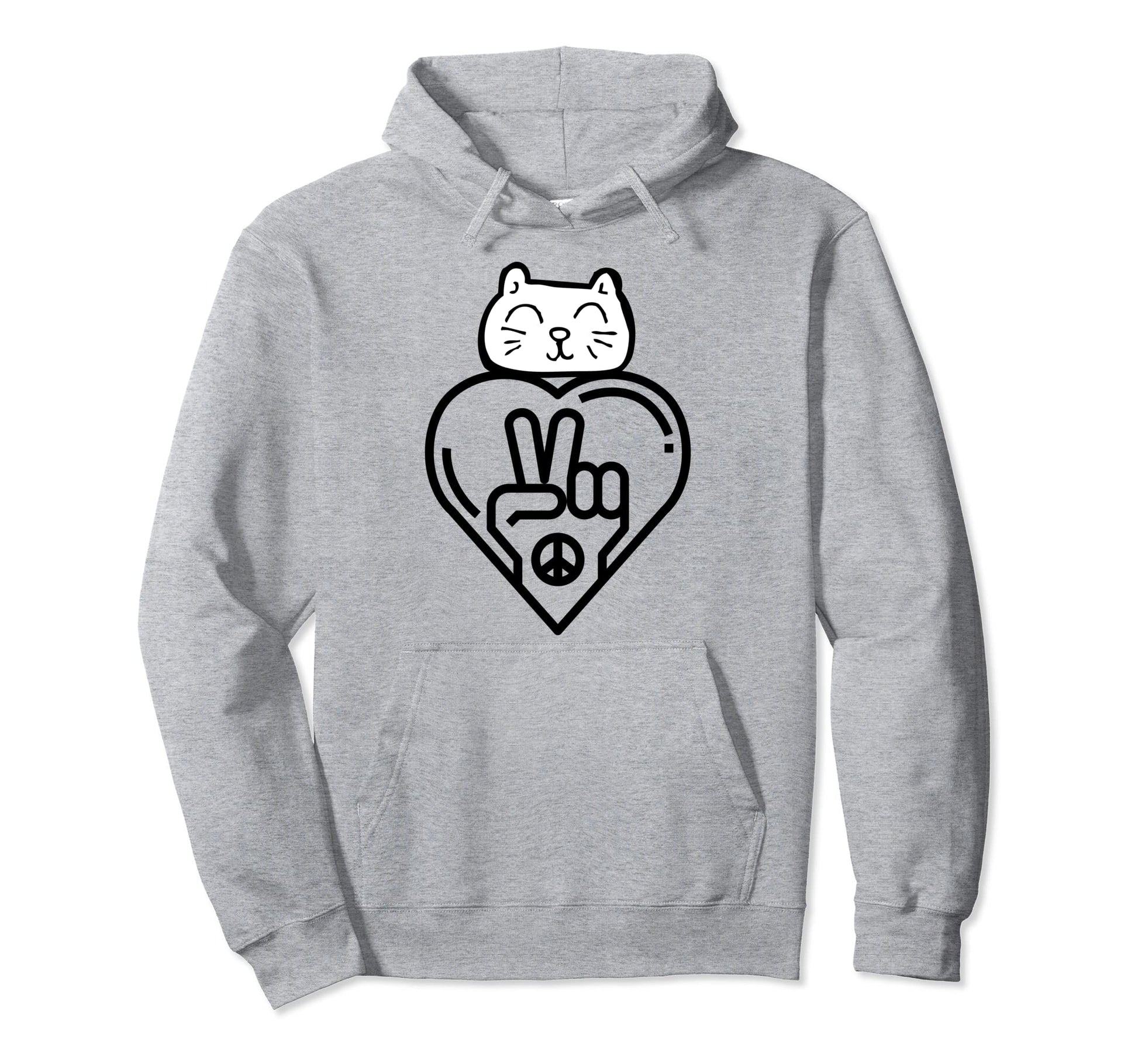 Cat Love And Peace Hoodie - Casual Everyday Wear Unisex - T-Shirt, Sweatshirt, Hoodie
