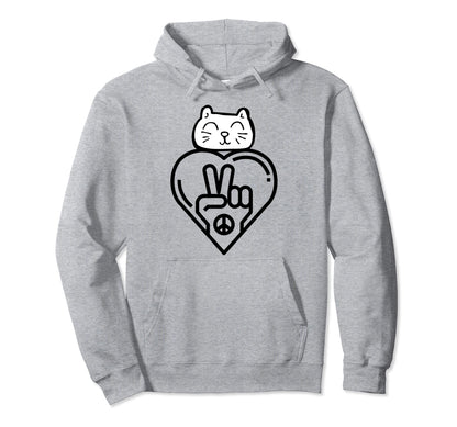 Cat Love And Peace Hoodie - Casual Everyday Wear Unisex - T-Shirt, Sweatshirt, Hoodie