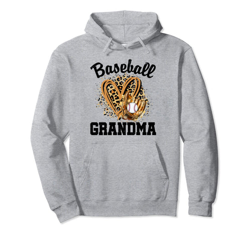 Baseball Grandma Leopard Heart Baseball Hoodie - Graphic Print Men Women - T-Shirt, Sweatshirt, Hoodie