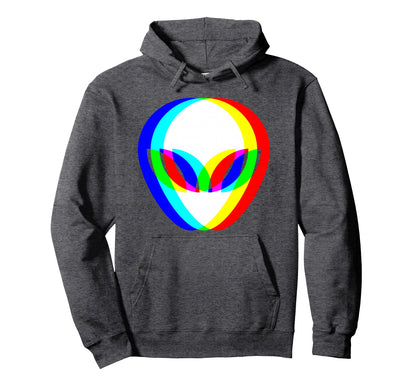 Alien Head Trippy Vaporwave Techno Rave Hoodie - Graphic Print for Adults - T-Shirt, Sweatshirt, Hoodie