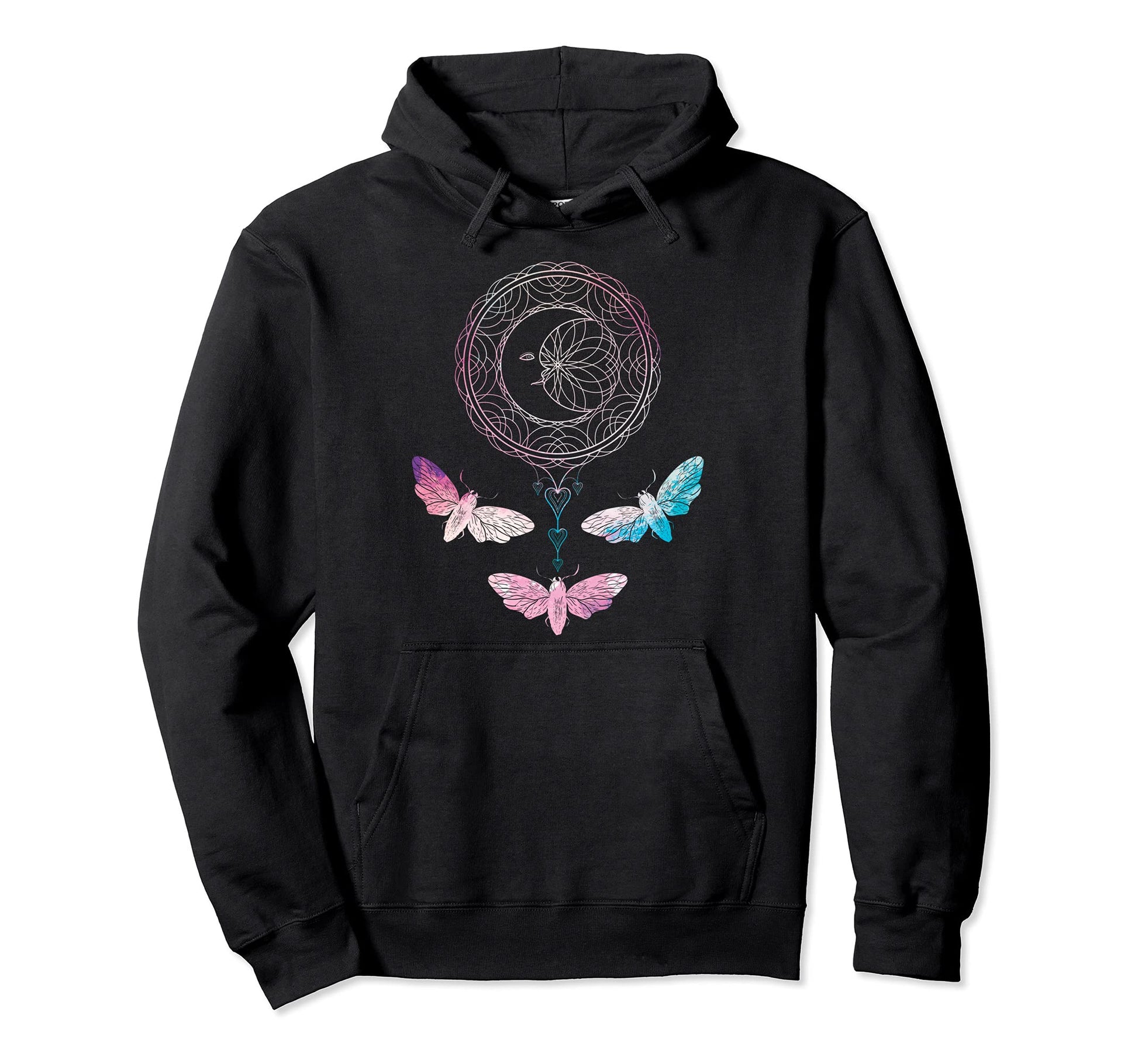 Boho Celestial Body Moon Insect Moth Hoodie - Novelty Apparel Men Women - T-Shirt, Sweatshirt, Hoodie