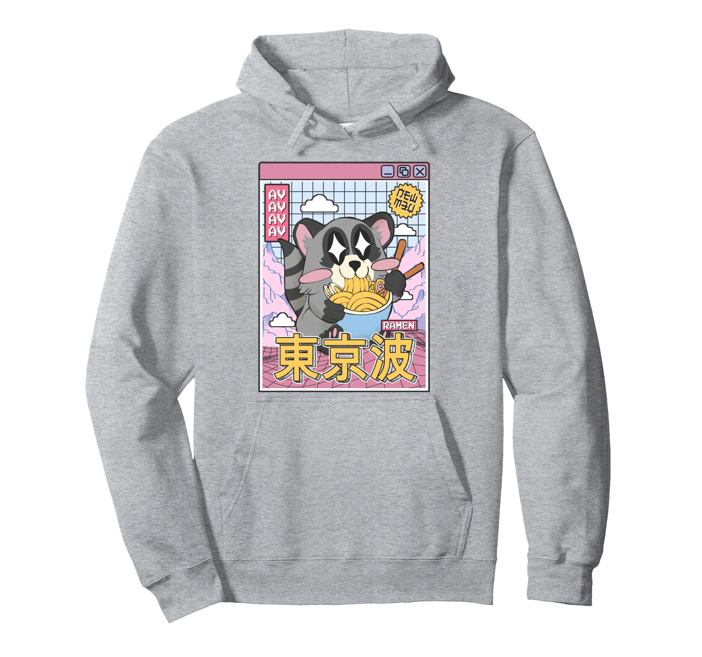 Raccoon Eating Ramen Kawaii Vaporwave Hoodie - Novelty Apparel Unisex - T-Shirt, Sweatshirt, Hoodie