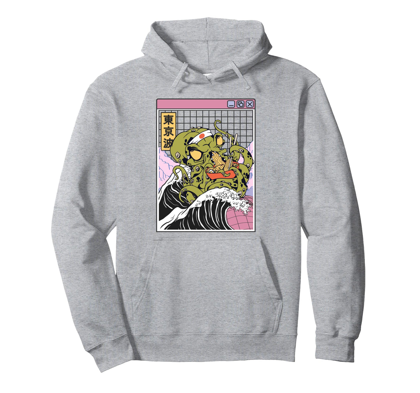 Kraken Eating Ramen Kanagawa Wave Hoodie - Minimalist Print for Adults - T-Shirt, Sweatshirt, Hoodie