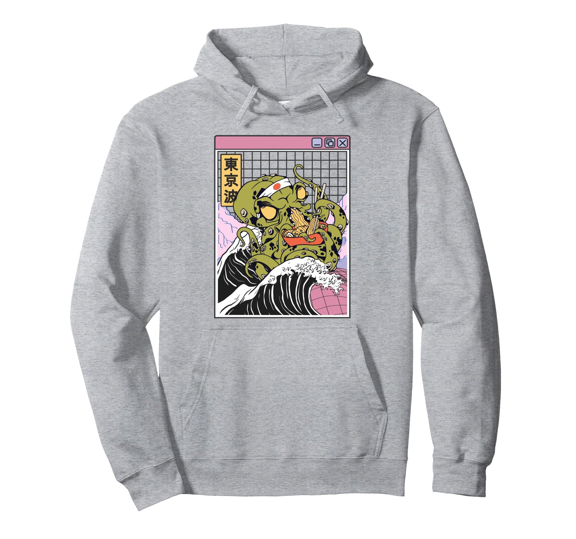 Kraken Eating Ramen Kanagawa Wave Hoodie - Minimalist Print for Adults - T-Shirt, Sweatshirt, Hoodie