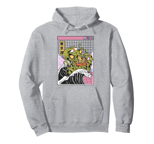 Kraken Eating Ramen Kanagawa Wave Hoodie - Minimalist Print for Adults - T-Shirt, Sweatshirt, Hoodie