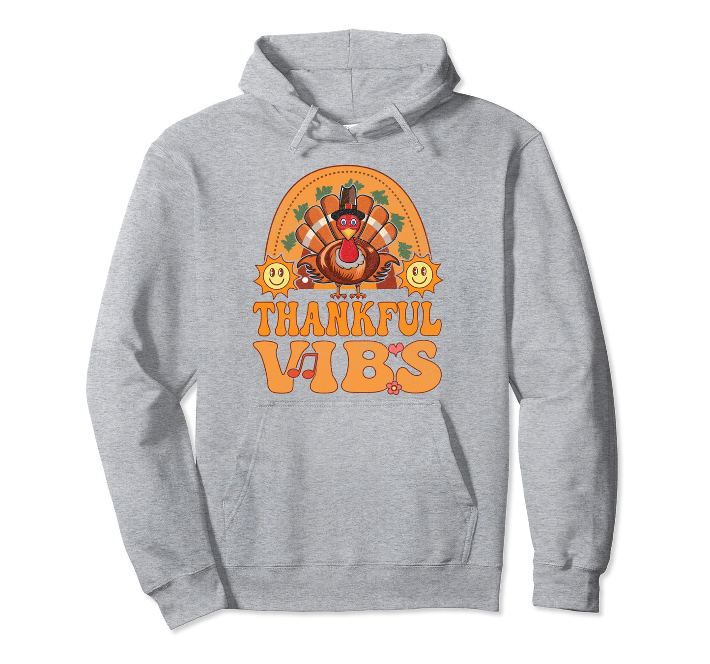 Thankful Vibes Turkey Rainbow Groovy Hoodie - Fun Novelty Design Men Women - T-Shirt, Sweatshirt, Hoodie