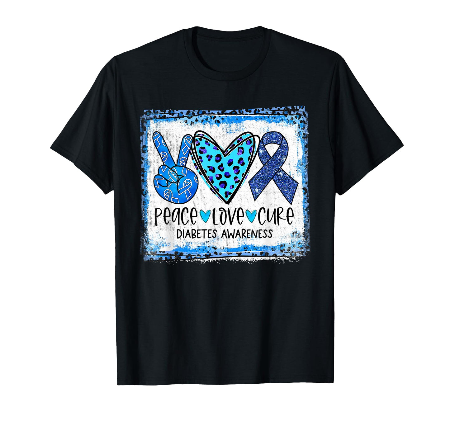 Peace Love Cure Blue Ribbon T1D Type 1 T-Shirt - Novelty Apparel Unisex - T-Shirt, Sweatshirt, Hoodie