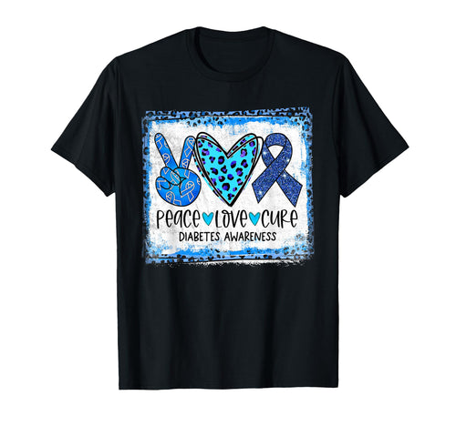 Peace Love Cure Blue Ribbon T1D Type 1 T-Shirt - Novelty Apparel Unisex - T-Shirt, Sweatshirt, Hoodie