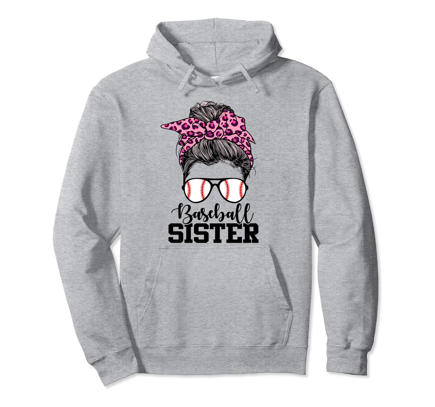 Baseball Sister Messy Bun Leopard Hoodie - Minimalist Print Men Women - T-Shirt, Sweatshirt, Hoodie