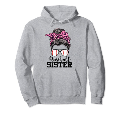 Baseball Sister Messy Bun Leopard Hoodie - Minimalist Print Men Women - T-Shirt, Sweatshirt, Hoodie