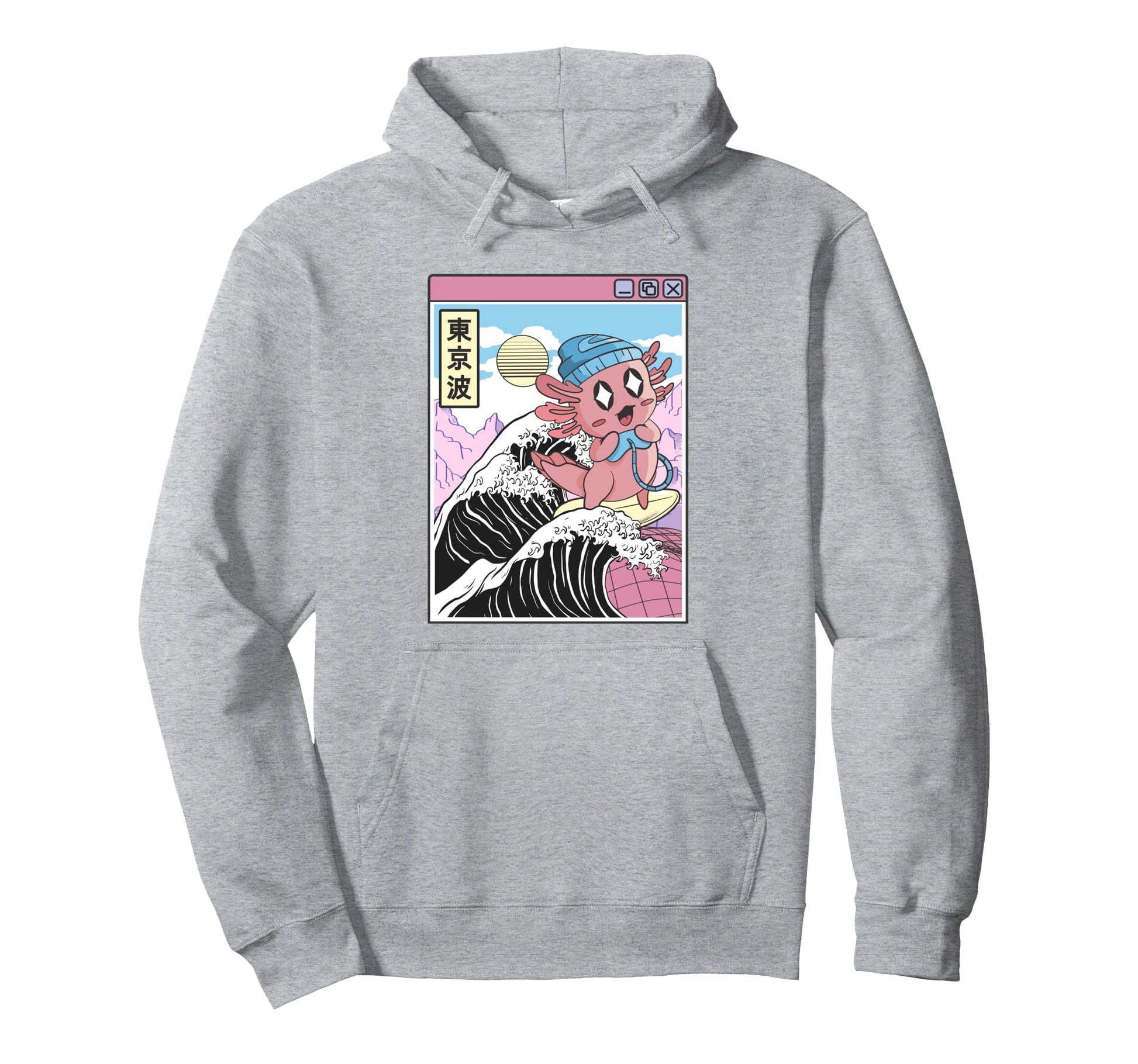 Gaming Axolotl Surfing Kanagawa Wave Hoodie - Graphic Print Men Women - T-Shirt, Sweatshirt, Hoodie