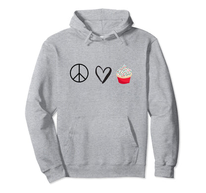 Peace Love Cupcake Hoodie - Trendy Graphic Unisex - T-Shirt, Sweatshirt, Hoodie