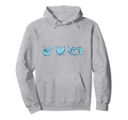 Peace Heart Love Dolphin Hoodie - Fun Novelty Design Men Women - T-Shirt, Sweatshirt, Hoodie