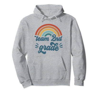 Team 2Nd Grade Groovy Rainbow First Hoodie - Aesthetic Graphic Men Women - T-Shirt, Sweatshirt, Hoodie
