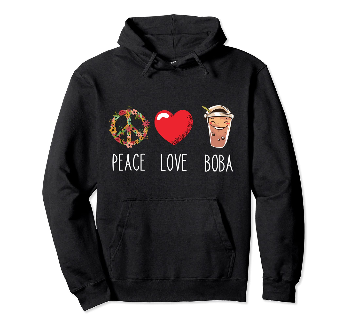 Boba Love Peace Bubble Tea Lover Pearl Hoodie - Unique Graphic for Adults - T-Shirt, Sweatshirt, Hoodie